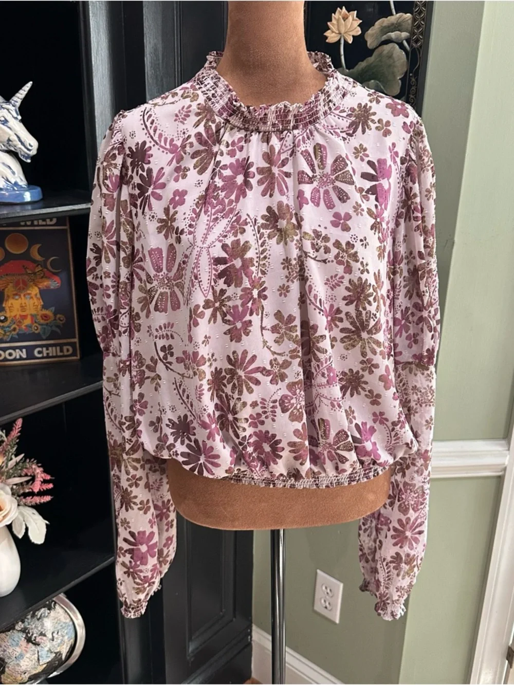 Free People Clarissa Printed Top – Lilac Grey Combo – Size Medium